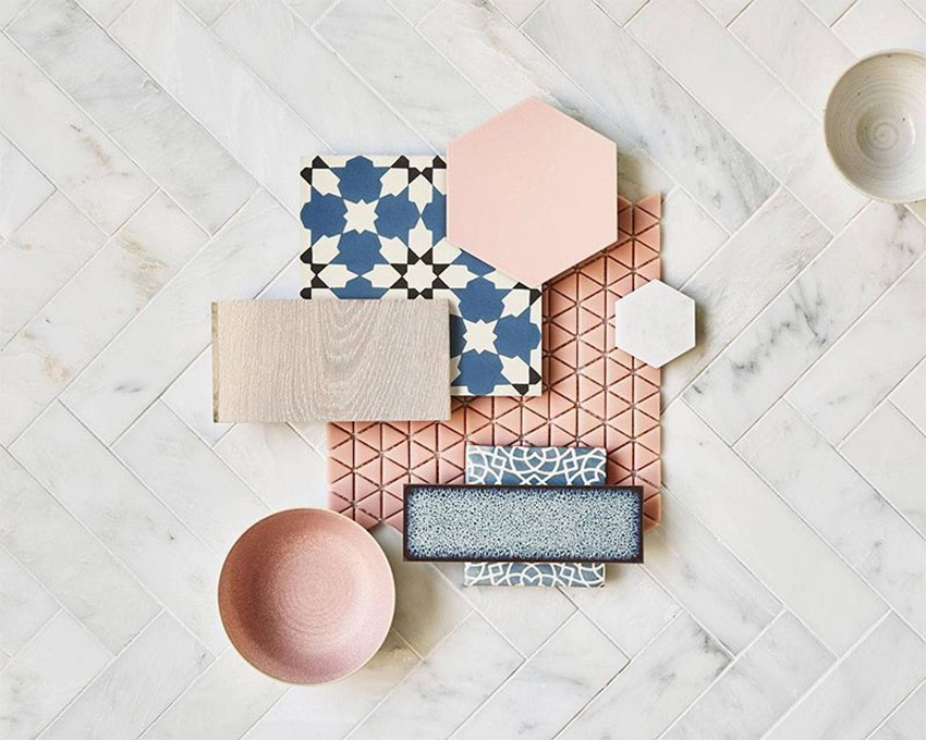 Coles Fine Flooring | Tile flatlay pink and blue