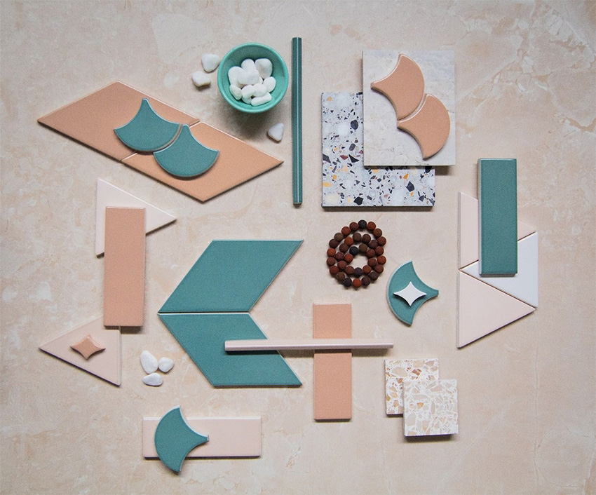 Coles Fine Flooring | Tile flatlay pink and teal