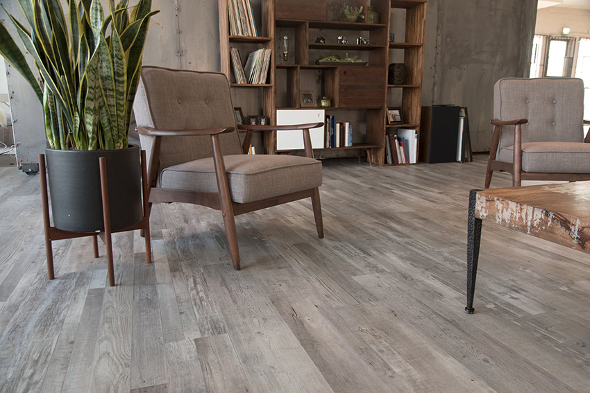 Coles Fine Flooring | grey luxury vinyl plank midcentury living room