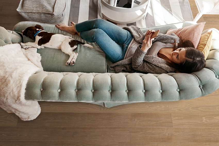 Coles Fine Flooring | girl and dog napping on couch cali vinyl