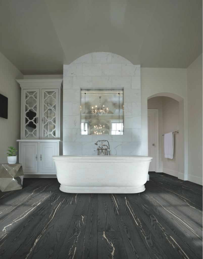 luxury bathroom with karastan vinyl planks 