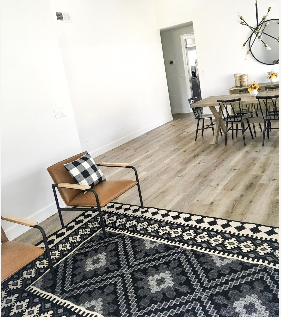 dining room with karastan vinyl planks